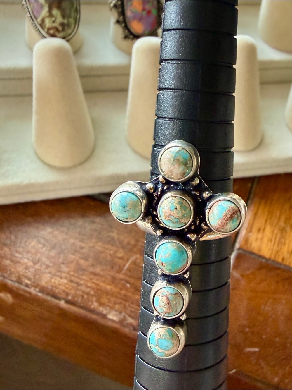 Turquoise Cross Statement Ring - Blue Turquoise Silver 6